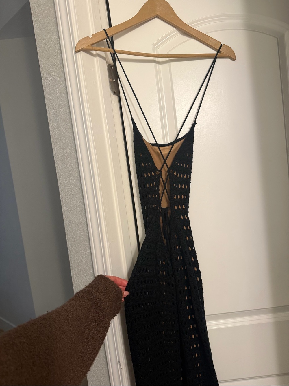 Black Crochet Maxi Dress with Strappy Back
